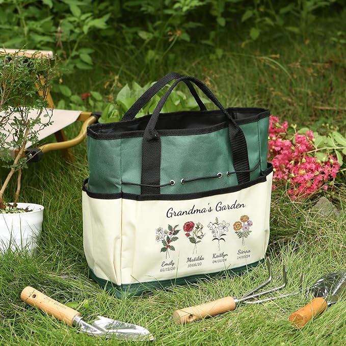 Personalized Garden Tools Set for Women: Custom Text Garden Tool Bag and Garden Shovel & Transplant