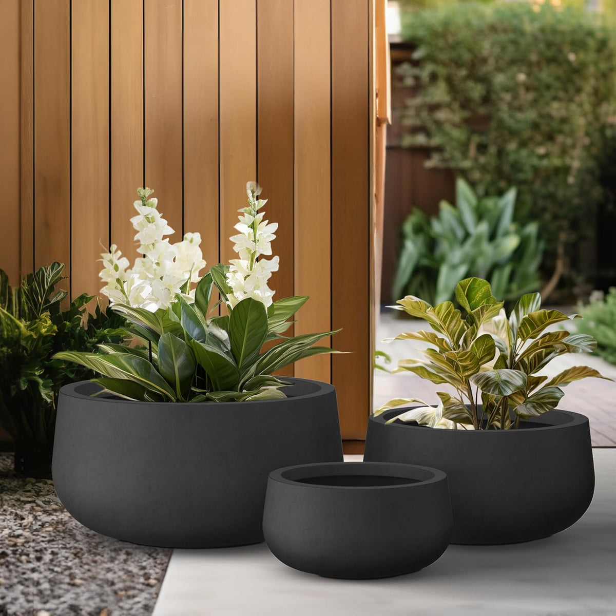 Kante 19.6",15.7",11.8" Dia Round Concrete Planters Set of 3, Outdoor Indoor Garden Plant Pots with