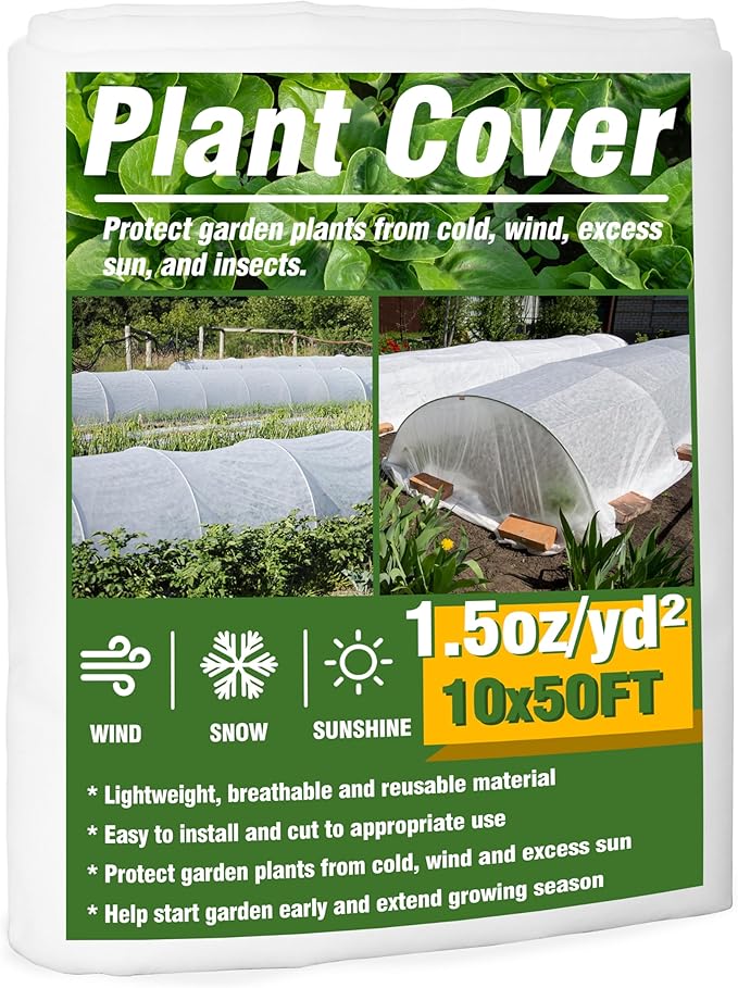 Gardzen 1.5 oz Plant Covers Freeze Protection, Reusable 10ft x 50ft Floating Row Covers, Thicker