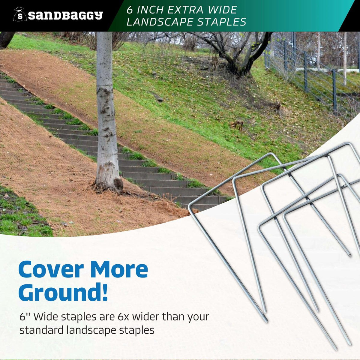 Sandbaggy 6" Wide Landscape Staples - Extra Heavy Duty: 7 Gauge Galvanized Steel - Hold Down Pipes