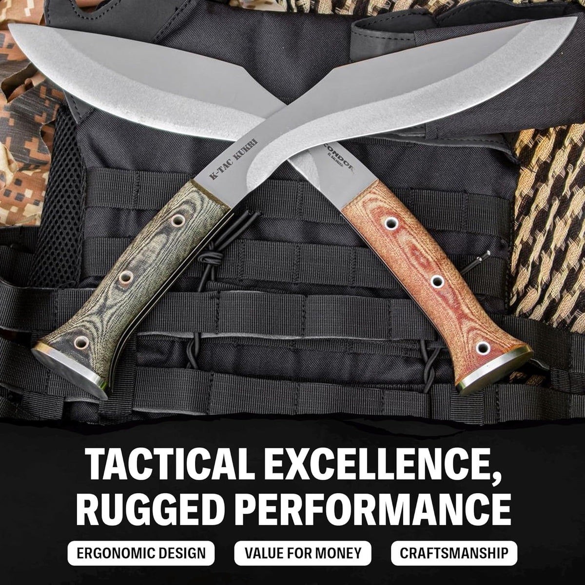Condor Tool & Knife K-tact Kukri Knife Desert | Gardening Machete | Micarta Handle | Kydex with