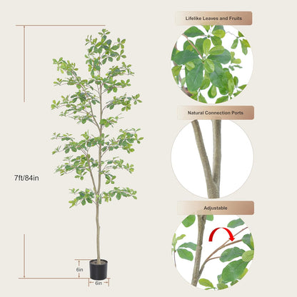 Bellacat Faux Black Olive Tree 7ft, Tall Faux Trees Indoor with Natural Trunk and Realistic Leaves.