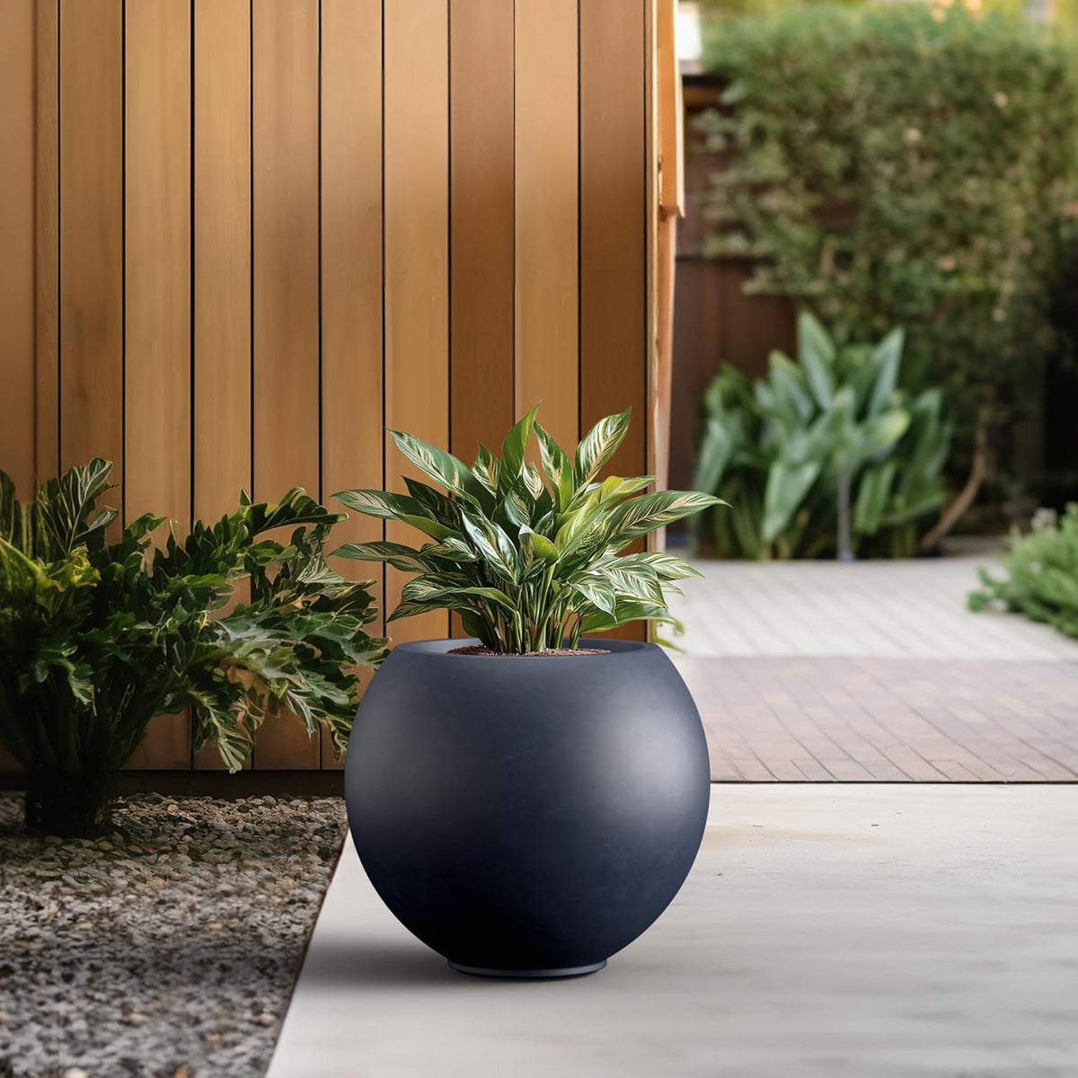 Kante Round Concrete Flower Pot, 19.3 Inch Dia (14" Opening) Sphere Shape Design Planter with