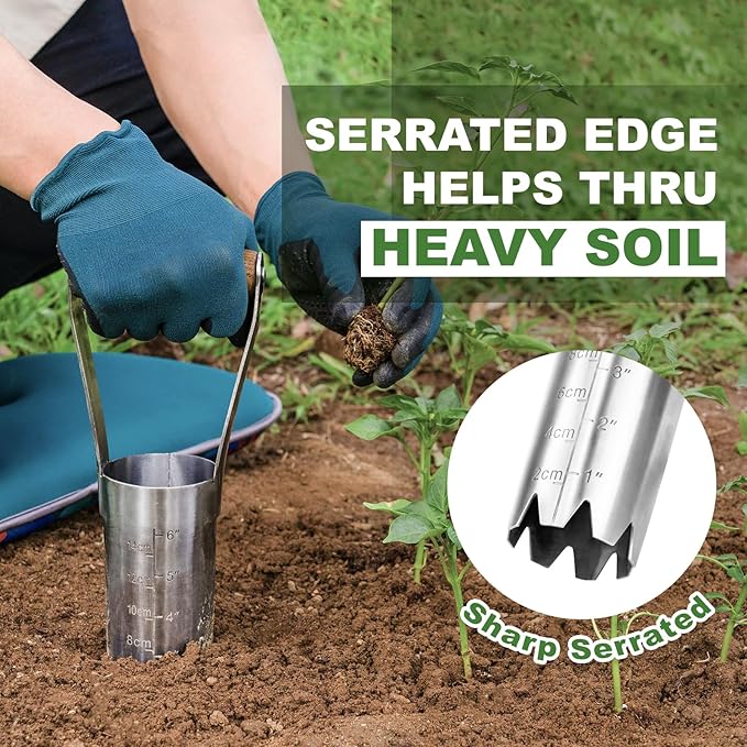 Haliaeetus Bulb Planter Tool, 6 inches Depth Mark Hand Bulb Planter, Non-Bending Stainless Steel