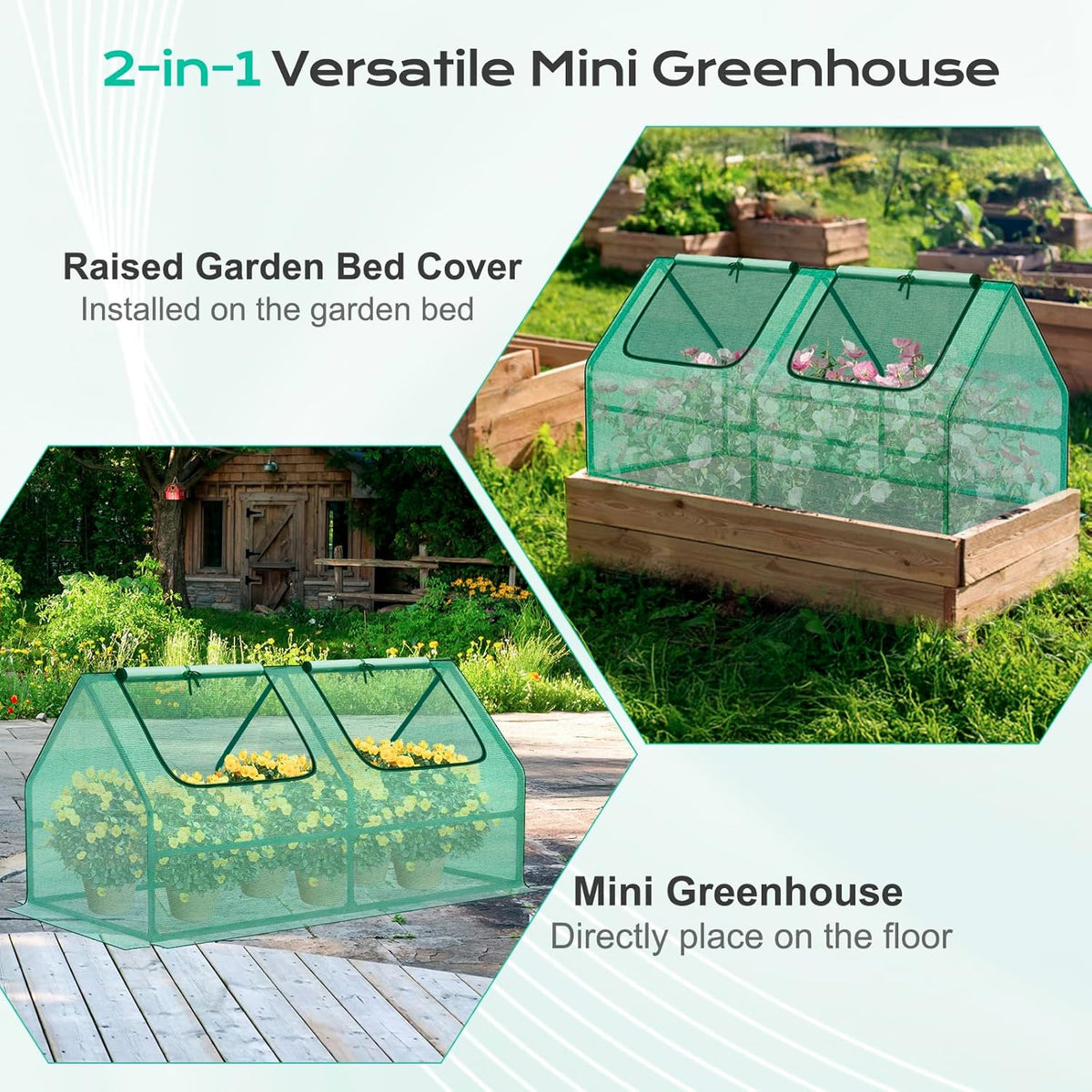 BPS 4x2x2 ft Mini Greenhouse with Green PE Cover UV-Protected Roll-Up Zipper Windows, Ideal for