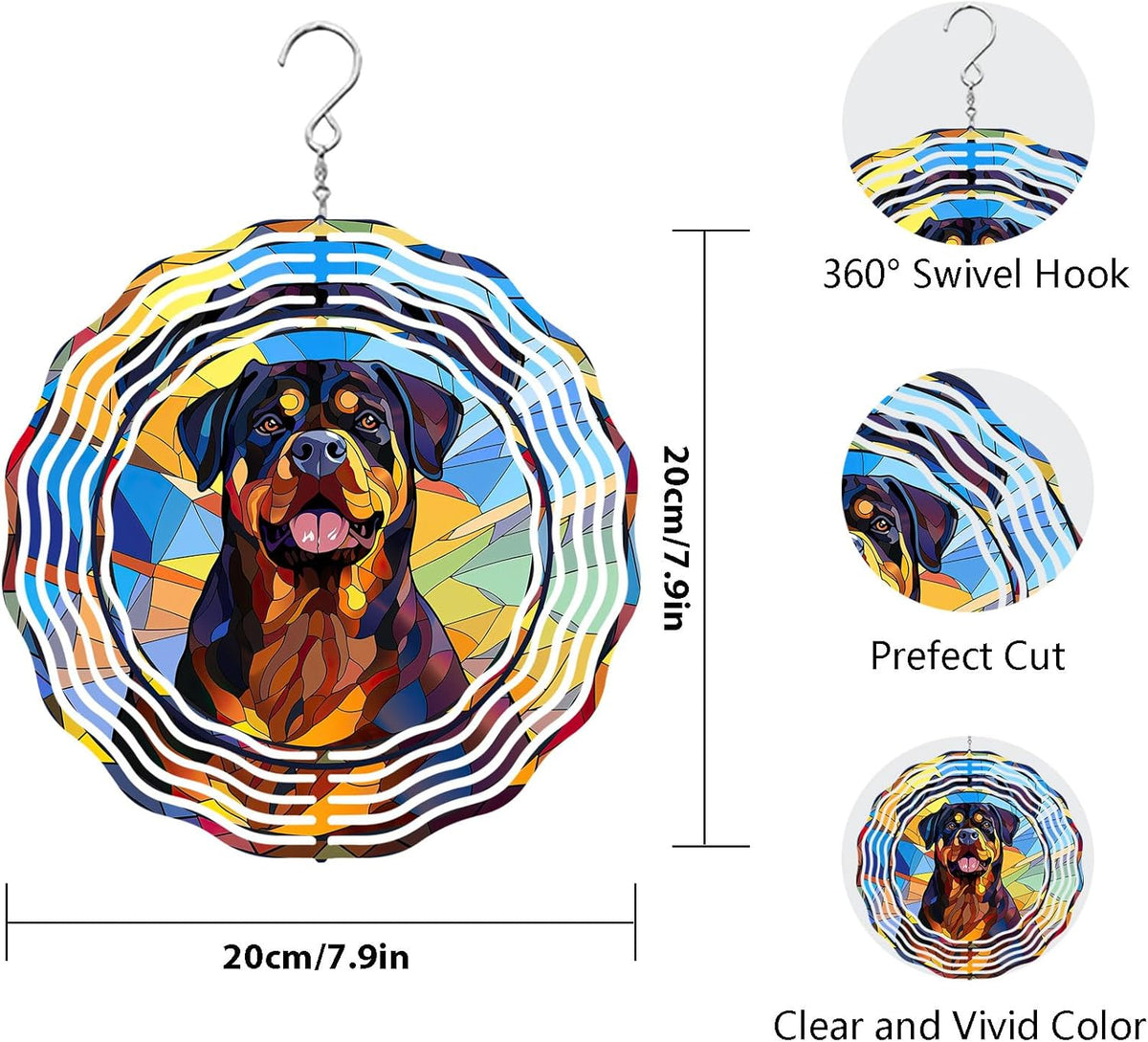 Rottweiler Dog Wind Spinners Outdoor Dog Memorial Gifts, 3D Metal Kinetic Hanging Garden Wind