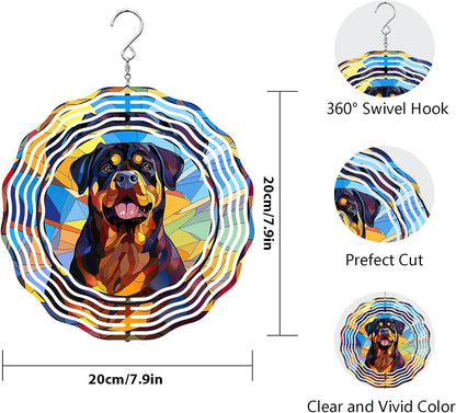 Rottweiler Dog Wind Spinners Outdoor Dog Memorial Gifts, 3D Metal Kinetic Hanging Garden Wind