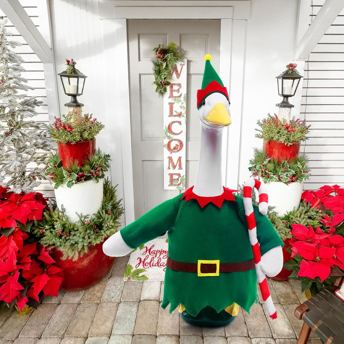 Christmas Toy Soldier Style Porch Goose Outfits,2 Pcs/Set Goose Clothes with Pointed Hat and Candy