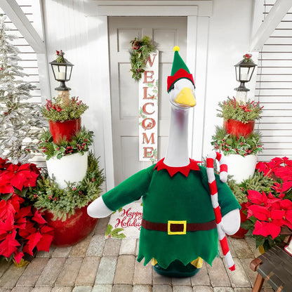 Christmas Toy Soldier Style Porch Goose Outfits,2 Pcs/Set Goose Clothes with Pointed Hat and Candy