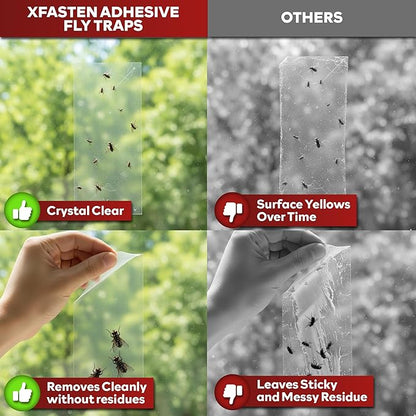 XFasten Window Fly Traps Sticky Clear 50-Pack Fruit Fly Traps for Indoors Sticky, Residue-Free