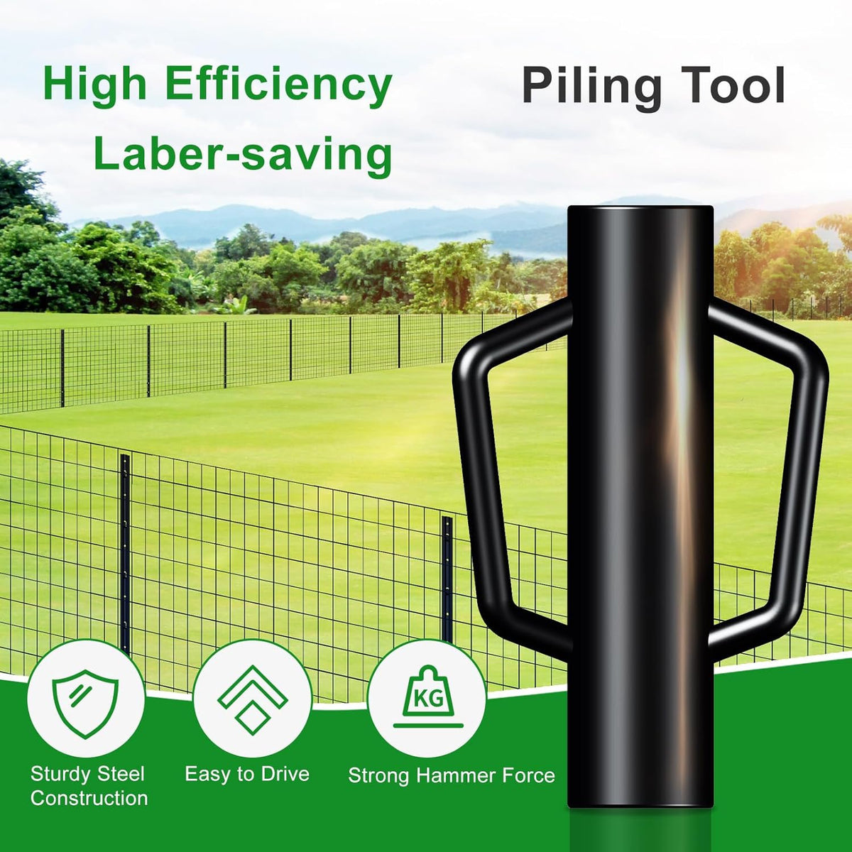 Fence Post Driver with Handle,17LB Hand Post Pounder,3.7 inches Inner Dia. Pole Rammer, Farm Wire