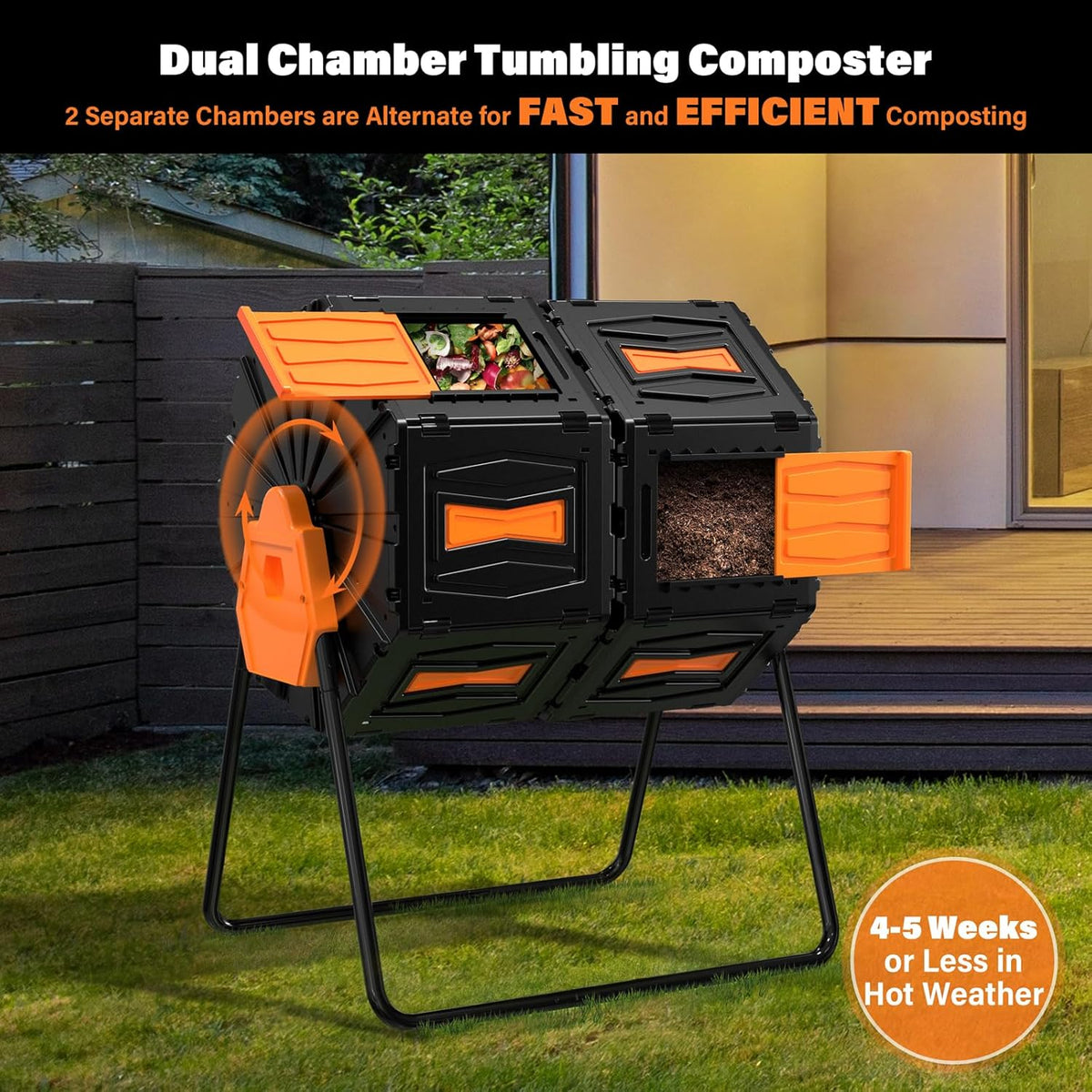Compost Tumbler, Easy Assemble & Efficient Outdoor Compost Bin, 45 Gallon/170 Liter Large Dual
