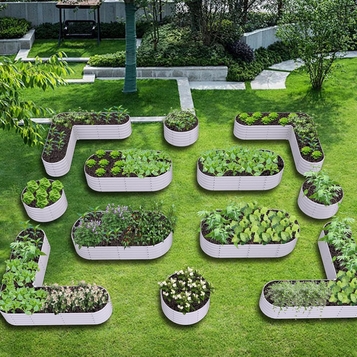A ANLEOLIFE 12-Pack 4X4X1.5ft & 6X2X1.5ft & 81x81x18 in Deep Root Galvanized Raised Garden Beds
