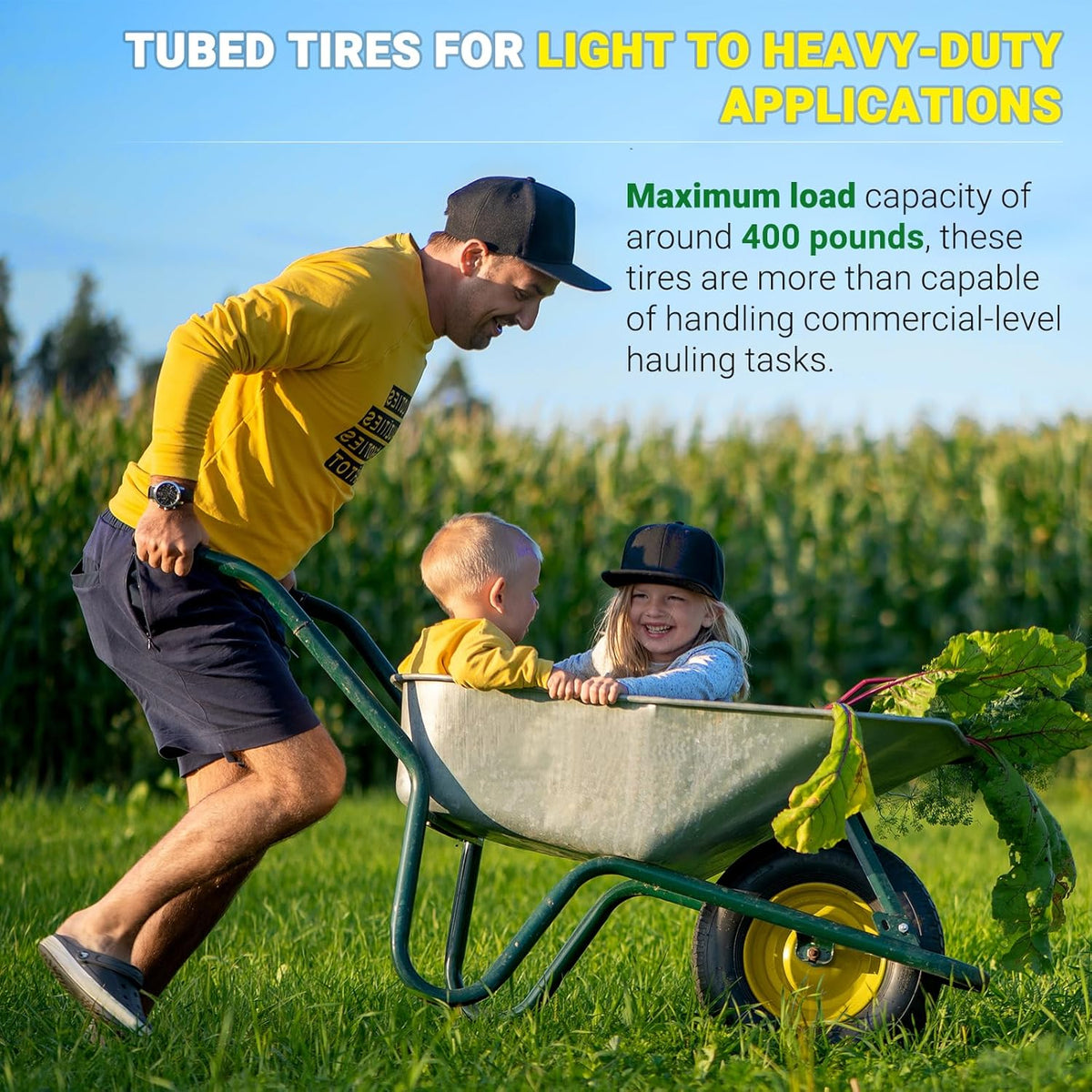 AR-PRO (2-PACK) 4.80/4.00-8" Tire and Wheel, 16" Pneumatic Tire Wheels with 3/4" Bearings and 3"