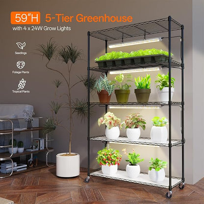 Bstrip Plant Shelf with Grow Light with Timer, Metal Plant Stand with Adjustable Rack and Wheels, 4