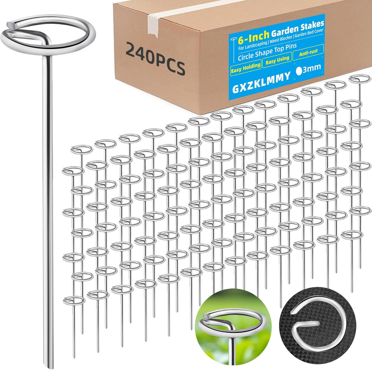 240 Pcs Thick 11 Gauge 0.12 IN Circle Top Landscape Fabric Pins Hard Holding,6 Inch Galvanized