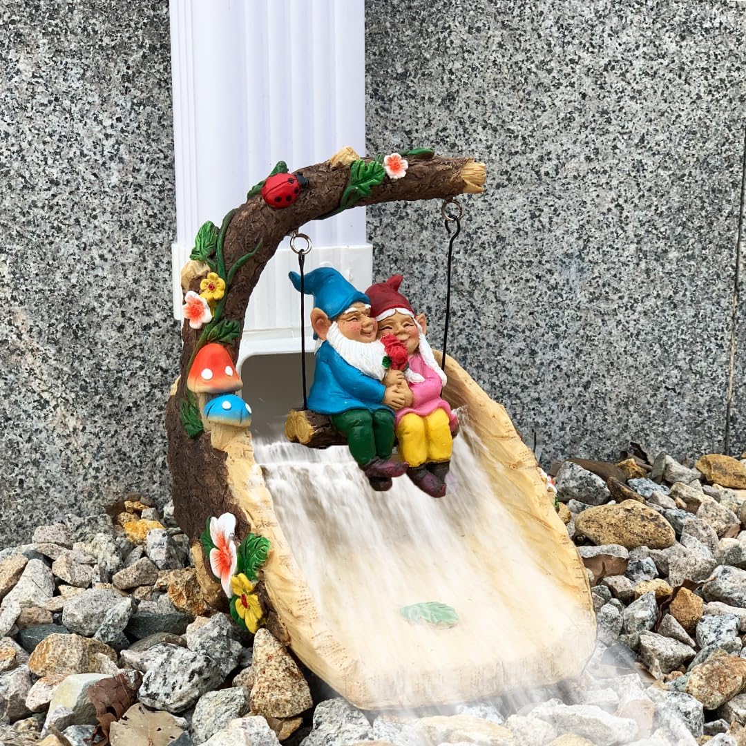 Gnome On The Swing Gutter Downspout Extension Decoration,Rain Downspout Diverter Garden