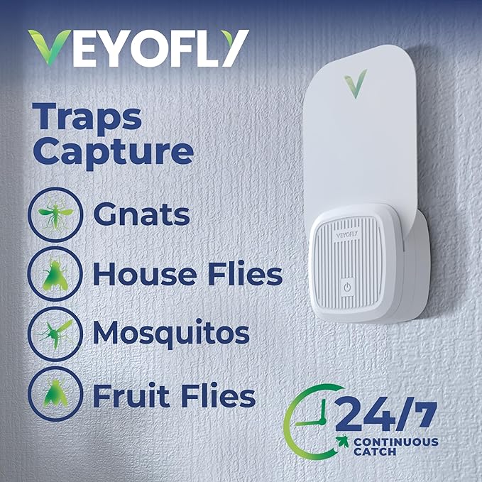 VEYOFLY Fly Trap Indoor, Fruit Fly Traps for Indoors, (4 Device + 12 Refills) Gnat Traps for House