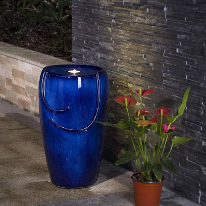 Glitzhome Ceramic Vase Outdoor Water Fountain Tall Patio Garden Water Fountain with LED Light and