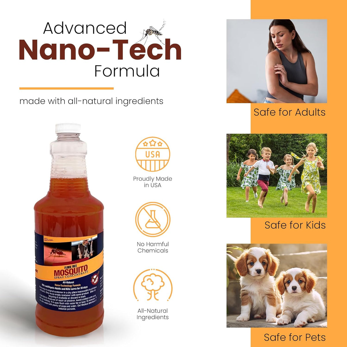 Natural Mosquito Control Spray Concentrate, Repels Mosquitoes, Ticks, Fleas, Flies, Gnats, and