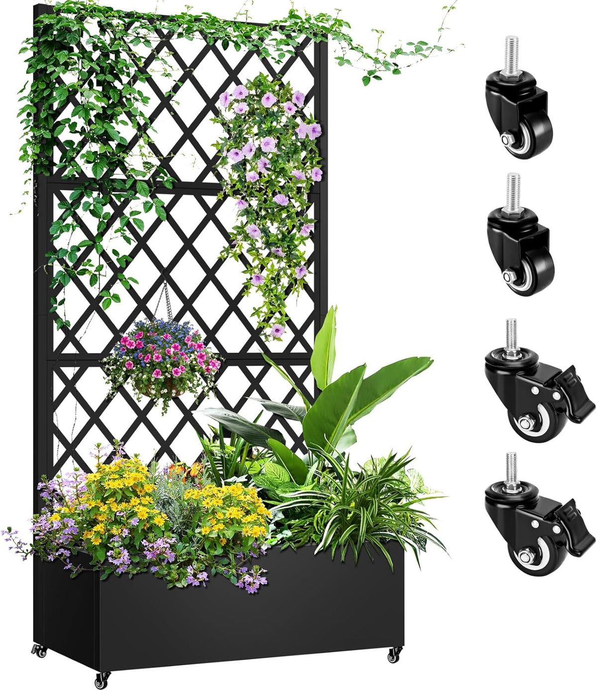 Metal Planter Box with Trellis, 72"x35"x16" Metal Raised Garden Bed with Trellis, Trellis Planter