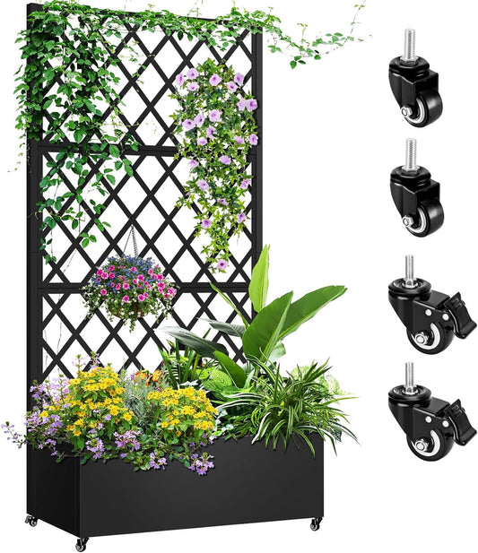 Metal Planter Box with Trellis, 72"x35"x16" Metal Raised Garden Bed with Trellis, Trellis Planter