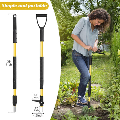 39" Stand Up Weed Puller Tool - Heavy Duty Detachable 3-Claw Weeder with Ergonomic Long D-Handle |