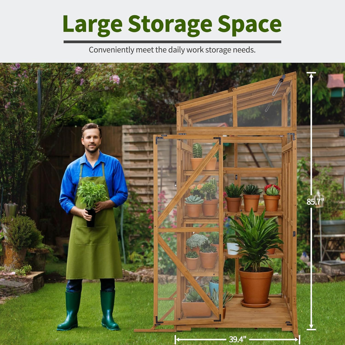 Macrout Wooden Walk-in Greenhouse with Acrylic Panels, Large Greenhouse for Outdoors with Openable