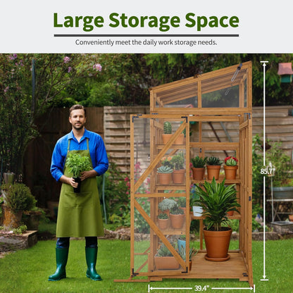 Macrout Wooden Walk-in Greenhouse with Acrylic Panels, Large Greenhouse for Outdoors with Openable