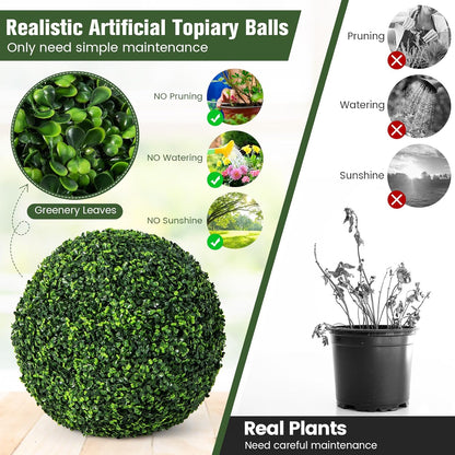 Goplus 2 PCS 19 Inch Artificial Plant Topiary Ball, Round Faux Boxwood Balls Outdoor, Garden