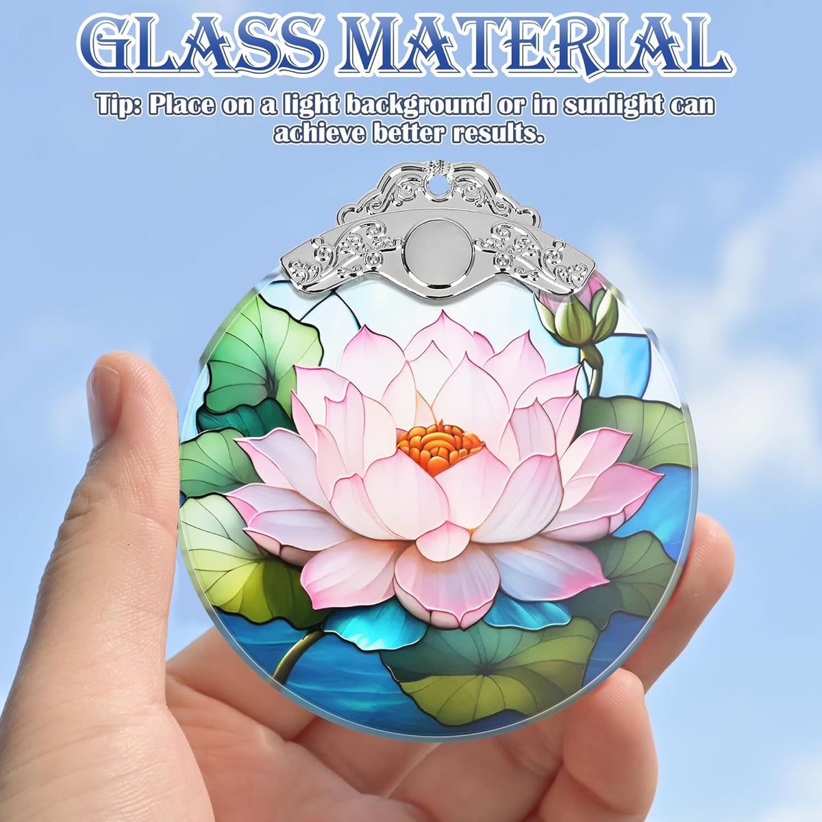 Lotus Stained Glass Ornament - Christmas Tree Decorations, Lotus Ornaments for Christmas Tree