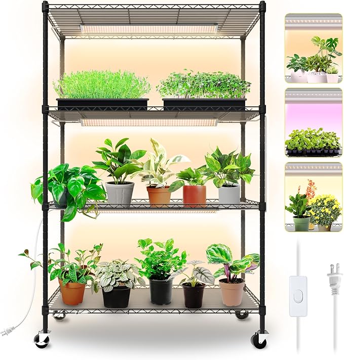 Bstrip Plant Shelf with Grow Lights, 4-Tier Grow Light Shelf with 30W T5 Full Spectrum Grow Lights