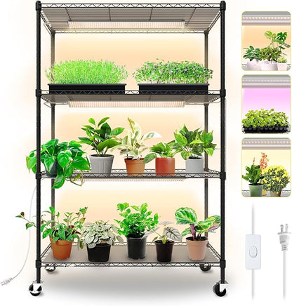 Bstrip Plant Shelf with Grow Lights, 4-Tier Grow Light Shelf with 30W T5 Full Spectrum Grow Lights