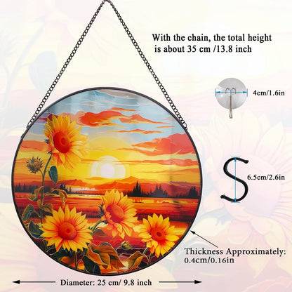 Sunflower Suncatcher Hanging Stained Glass Window Decor, Sunset Sun Catcher Wall Decor for Flower