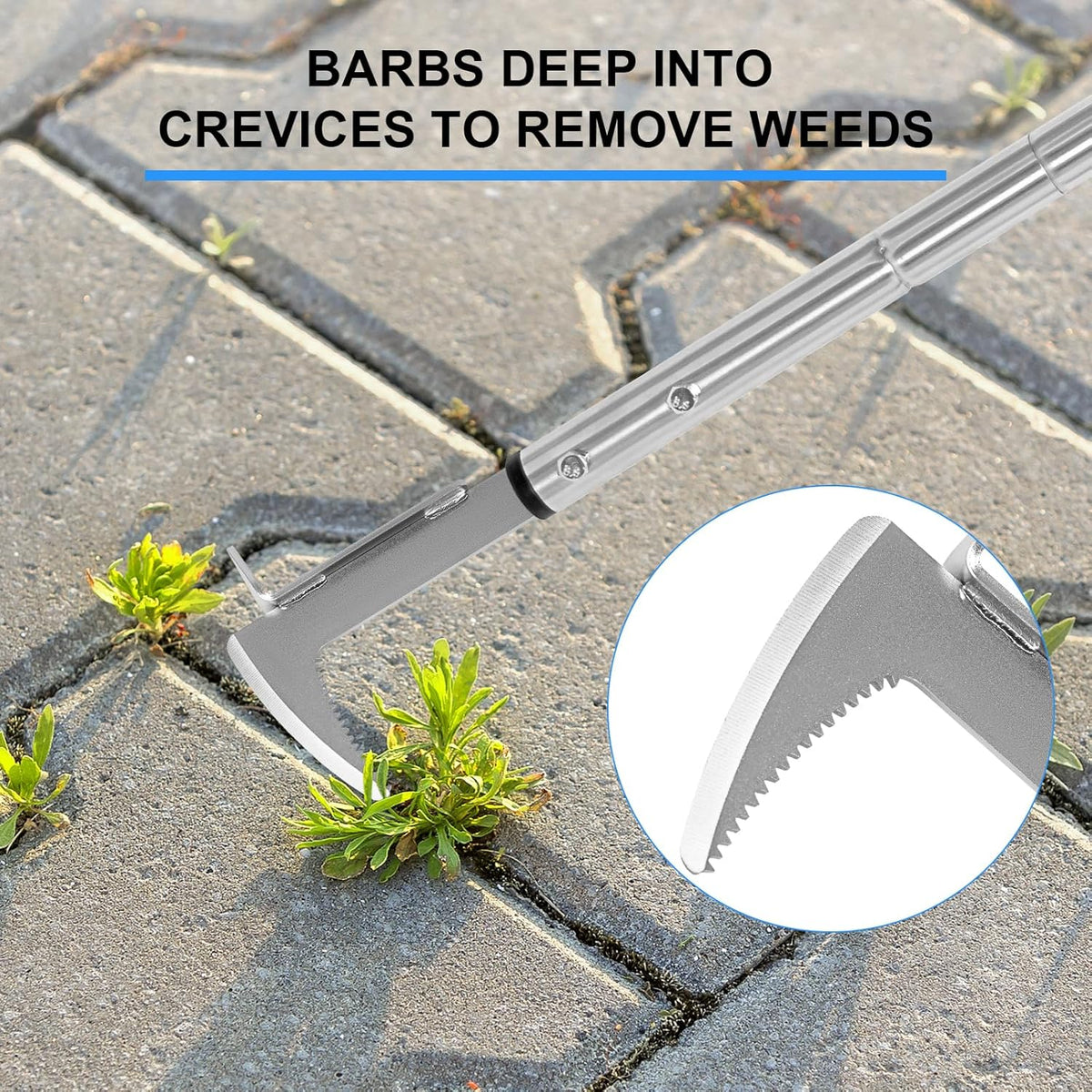 Crack Weeder, Stainless Steel Manual Crevice Weeding Tool, Long Handle Weed Grabber Remover