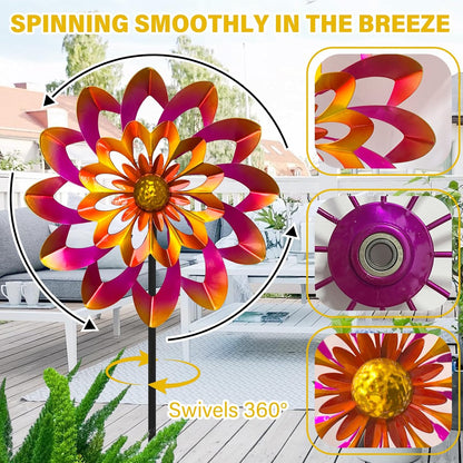 45" Gerbera Wind Spinners for Yard and Garden, Golden Balls Kinetic Wind Spinner Outdoor Decor