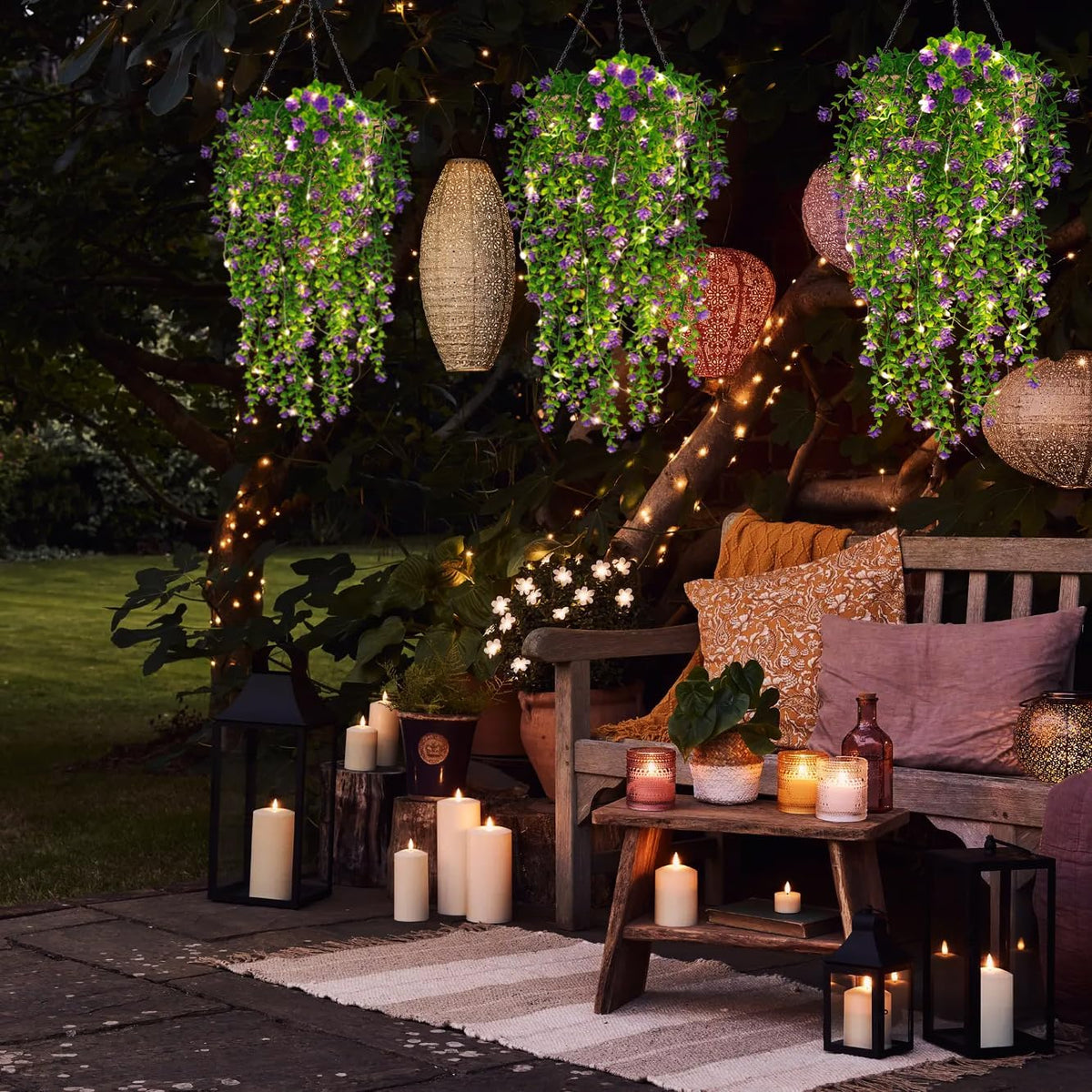 RECUTMS Artificial Hanging Plants Fake Hanging Plant Faux Hanging Plants UV Resistant Plastic