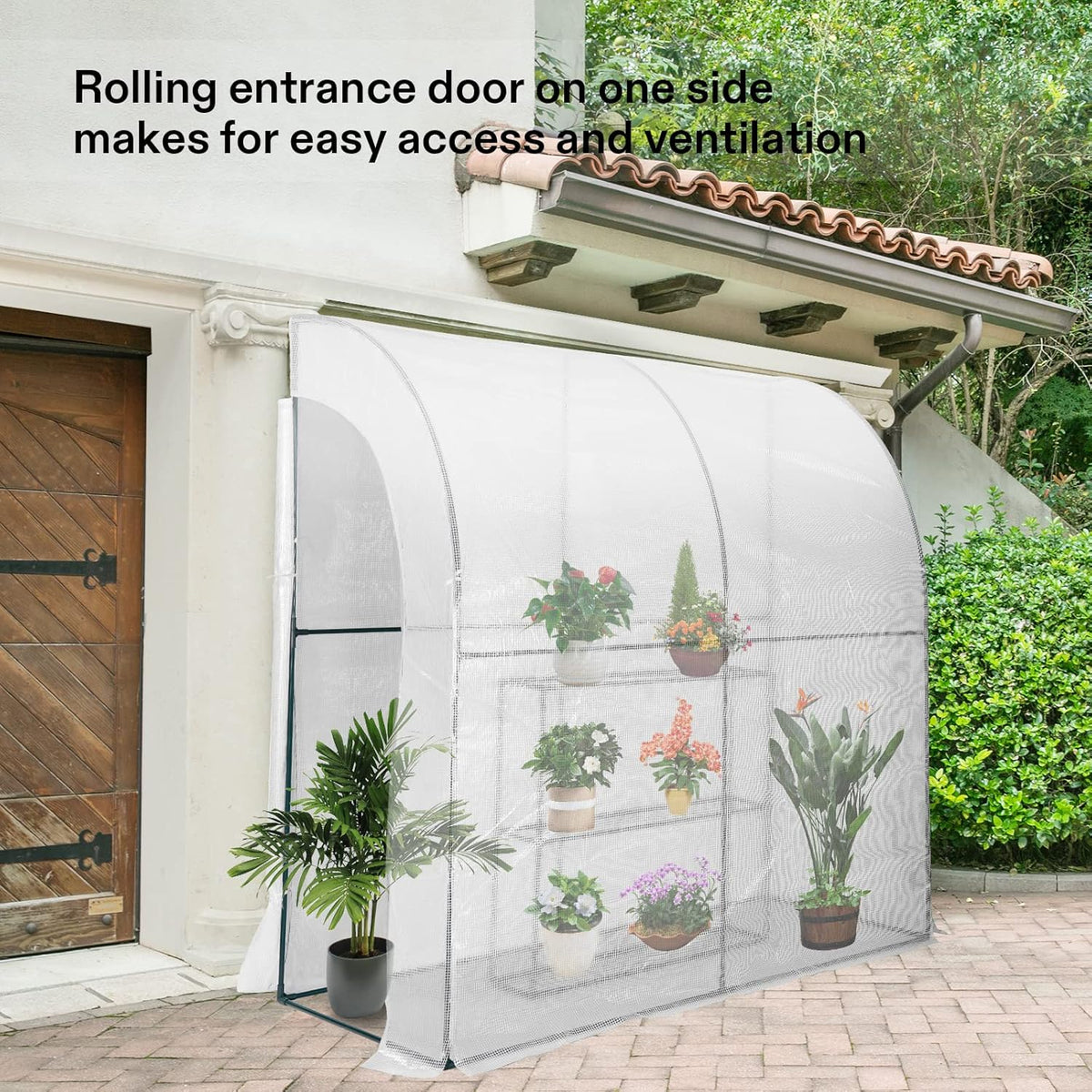VIVOSUN Mini Lean-to Greenhouse, 6.6’ x 3.3’ x 6.9’ Portable Wall House with White PE Cover and