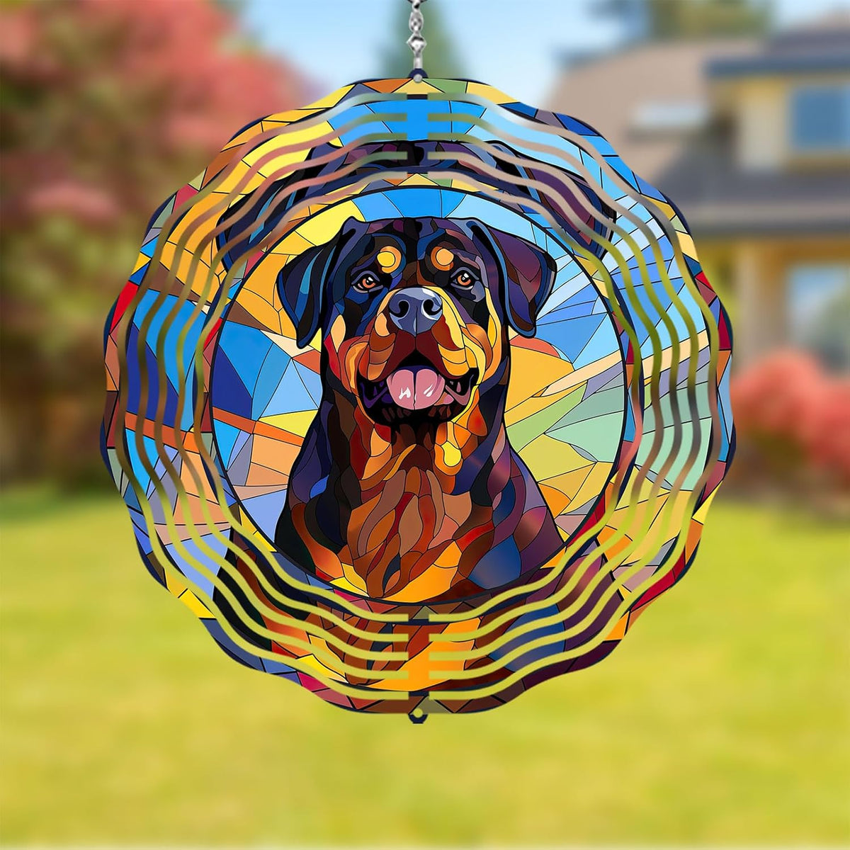 Rottweiler Dog Wind Spinners Outdoor Dog Memorial Gifts, 3D Metal Kinetic Hanging Garden Wind