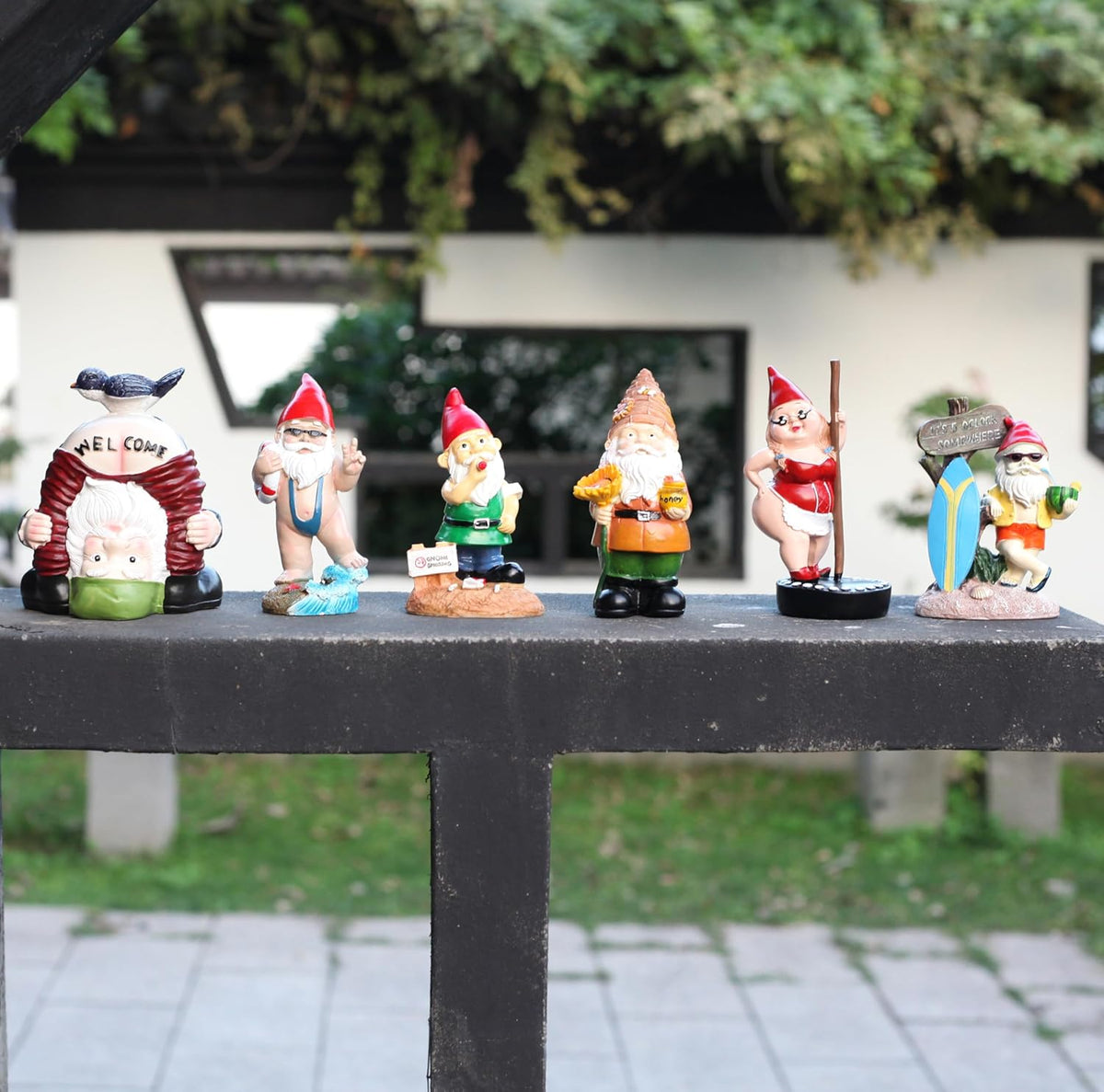 Steel Pipe Dancers Dwarf，Gnome Garden Decorations Resin Statue Outdoor Statue Lawn Yard Balcony