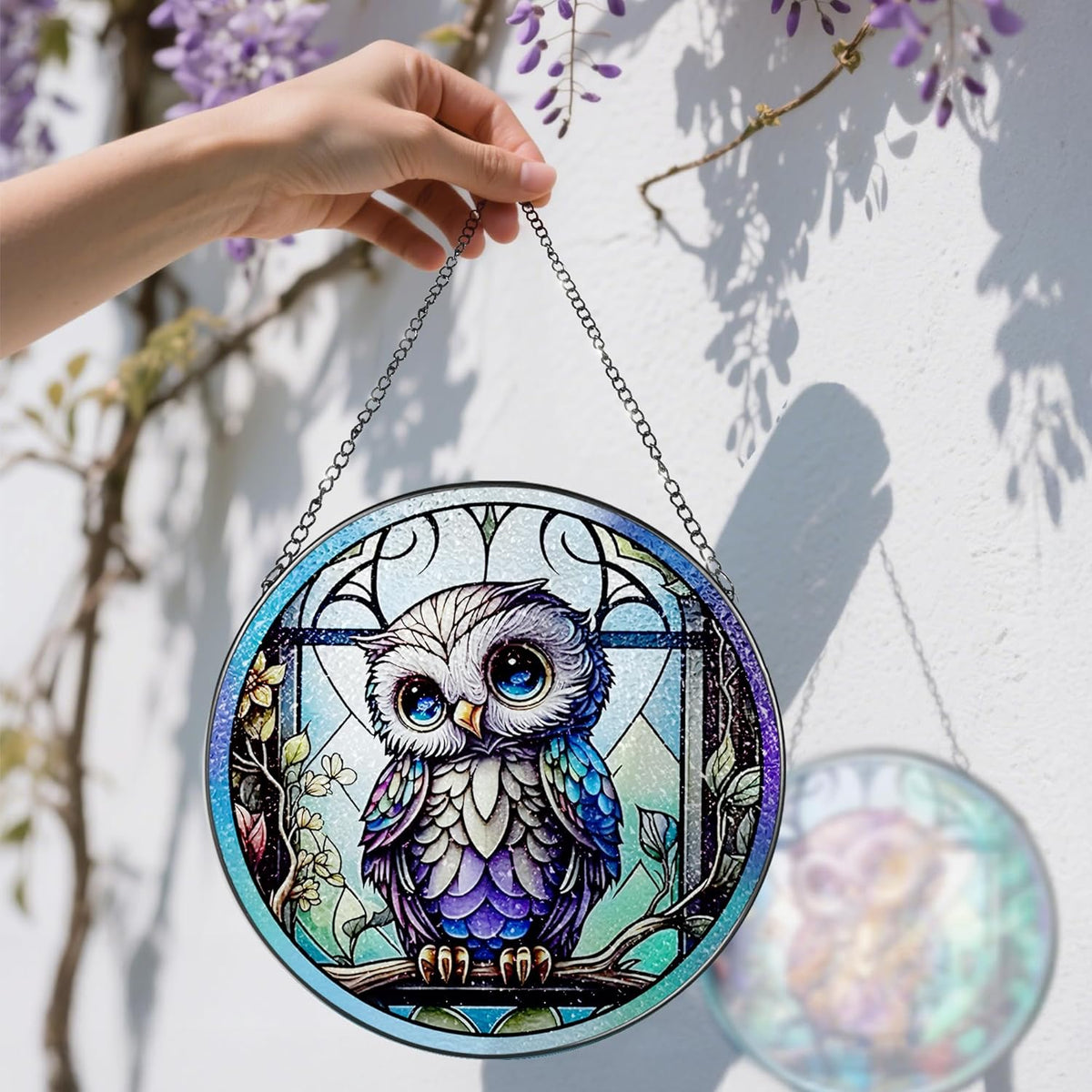 8 Inch Stained Glass Suncatcher Ornament, DOUHASU Owl Sun Catchers Indoor Window, Stained Glass