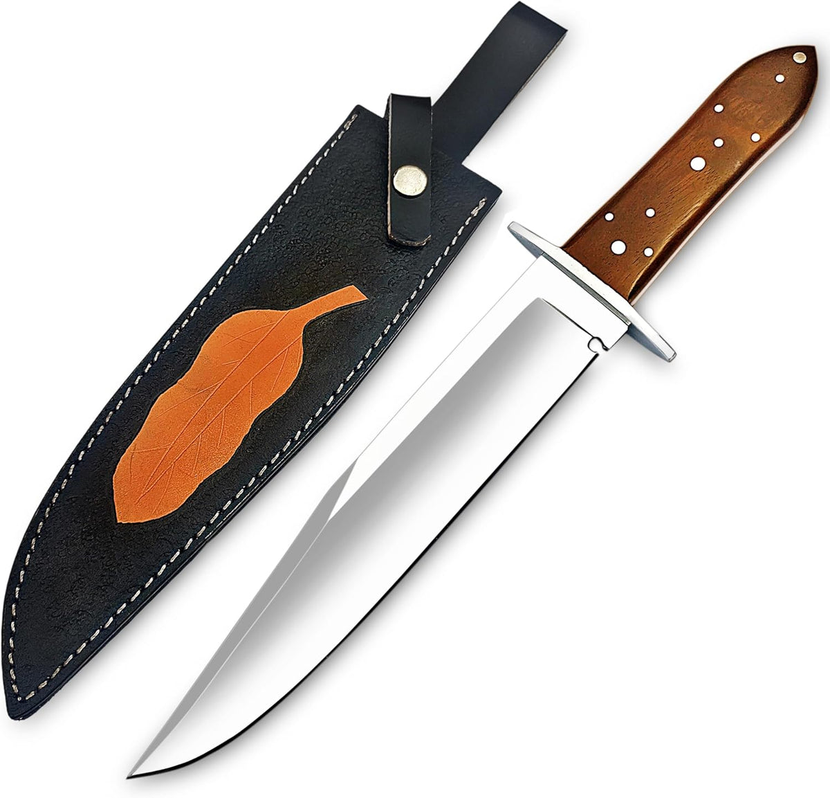 Handmade D2 Steel 14 Inches Full Tang Bowie Knife with leather sheath, Hunting knife with Wood