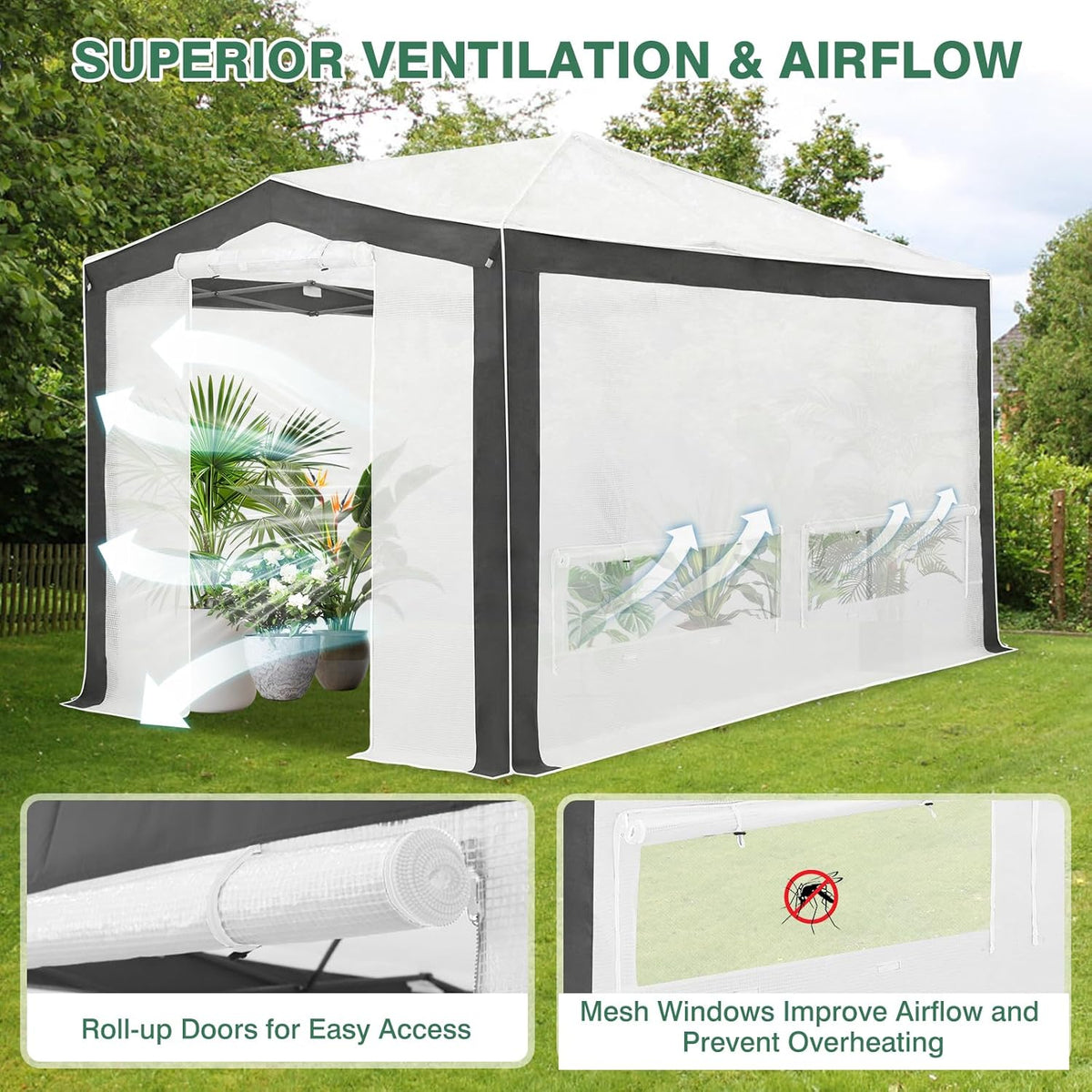 EAGLE PEAK 12x8 Portable Walk in Greenhouse with Polyester Reinforced Corners, Instant Pop up