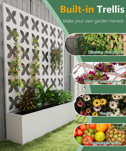 Metal Planter Box with Trellis,70.9"x47.2"x15.7" Raised Garden Bed with Drainage Holes, Privacy