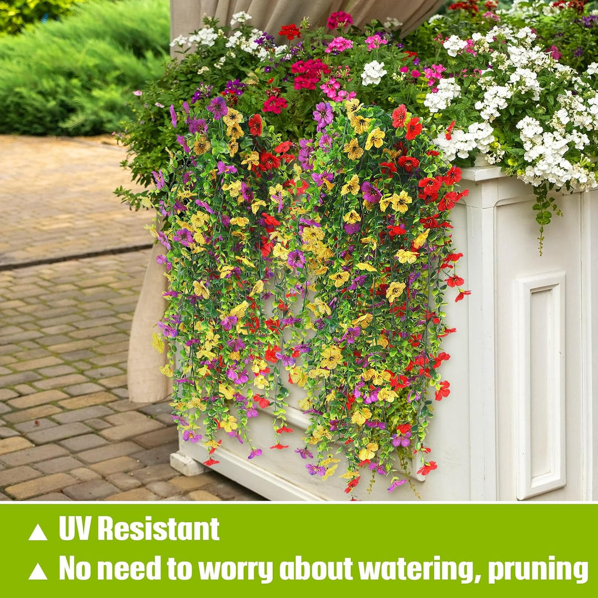 6 Pcs Artificial Fall Hanging Flowers Outdoor Silk Mum Plants Autumn Decor Faux Violet with