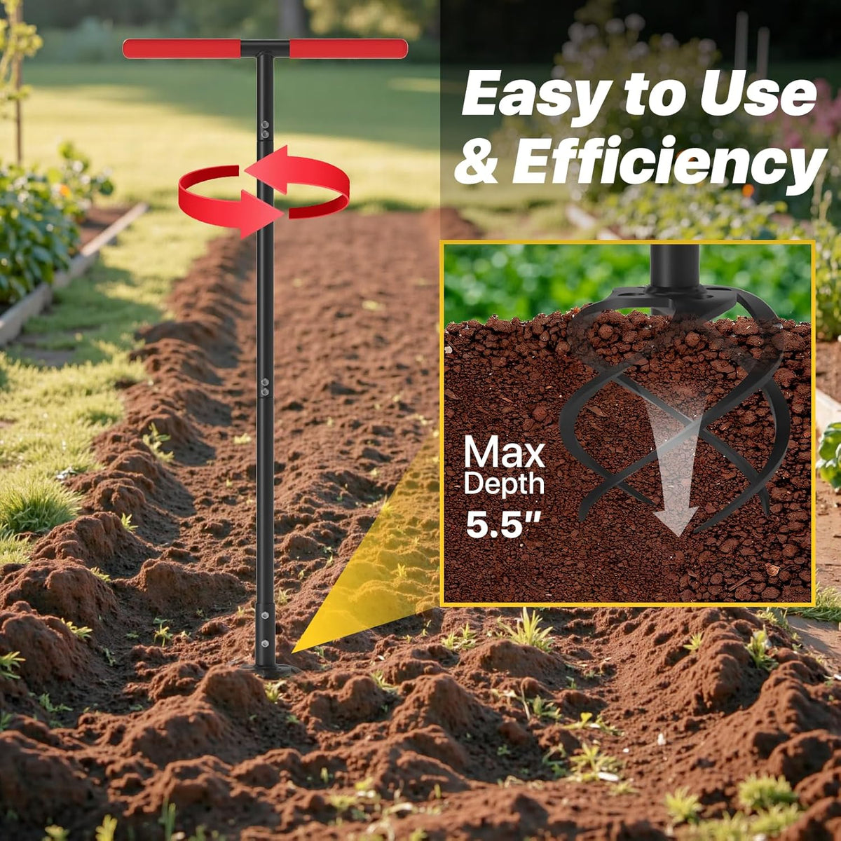 Hand Tiller Garden Tool, Twist Tiller for Gardening with Long Handle, 44.3-inch Garden Claw Hand