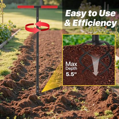 Hand Tiller Garden Tool, Twist Tiller for Gardening with Long Handle, 44.3-inch Garden Claw Hand