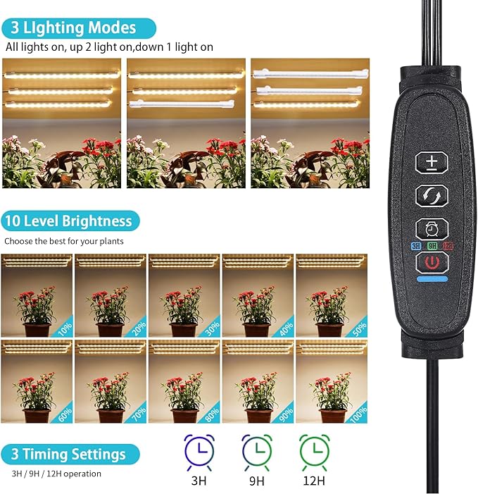LED Grow Light Strips, Grow Lamps for Indoor Plants Full Spectrum 3000K, 72 LEDs Plant Light with