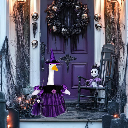 Halloween Goose Outfit Porch Witch Goose Clothes for 23'' Cement Plastic Geese Costume for Yard