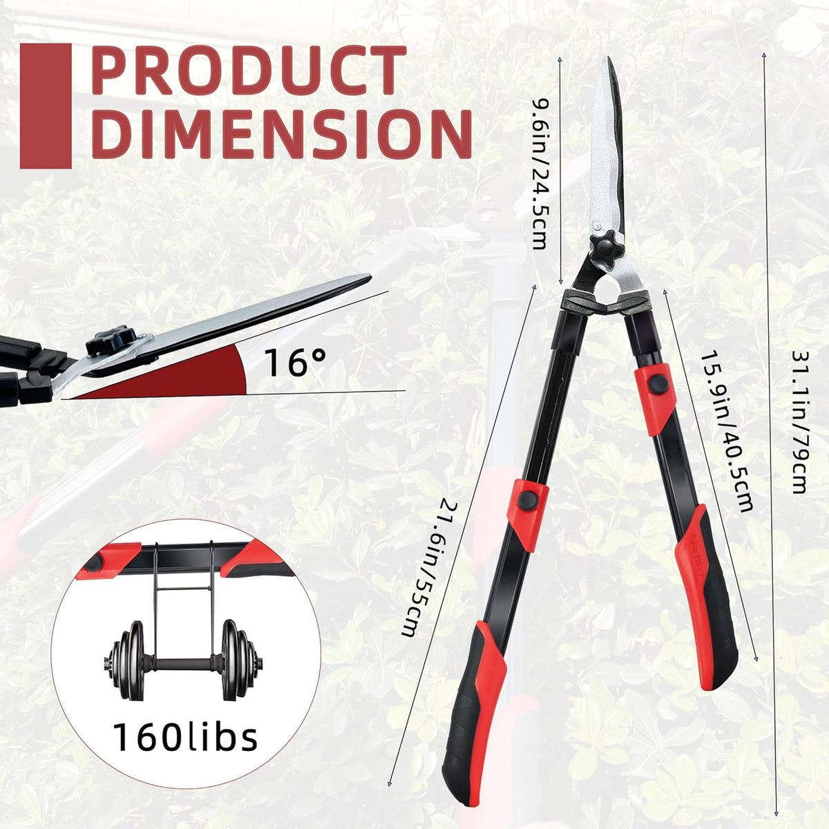 Hedge shears, Extendable 26"-32" Hedge Clippers with Sharp Wavy Blade, Manual Hedge Trimmer for
